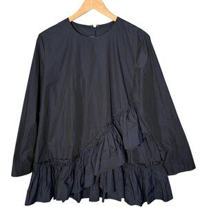 COS Navy Frilled  Top Long Sleeve  Long Sleeve Boxy Modest S